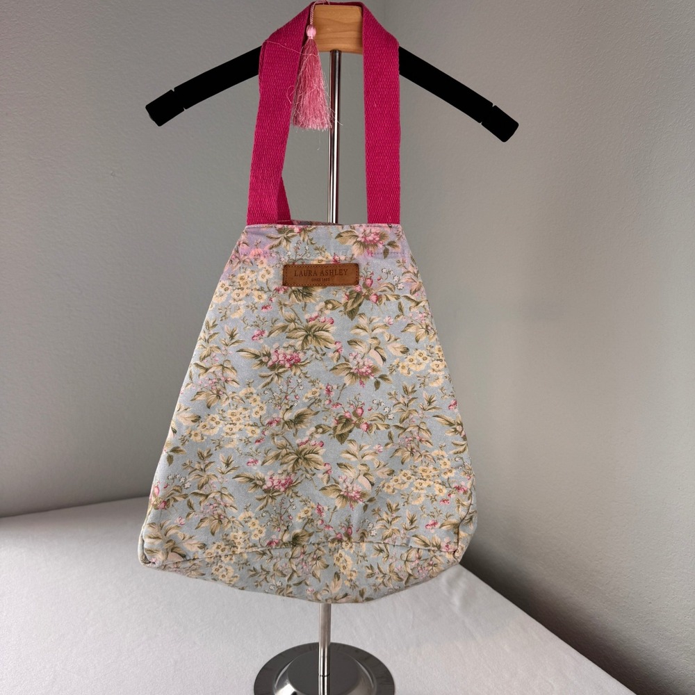 Laura Ashley Floral Canvas Tote Bag Blue Pink Cottagecore Shoulder Bag